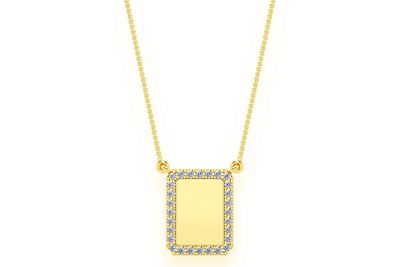 Rectangle Picture Diamond Necklace Connected 14k Solid Gold 0.15ctw