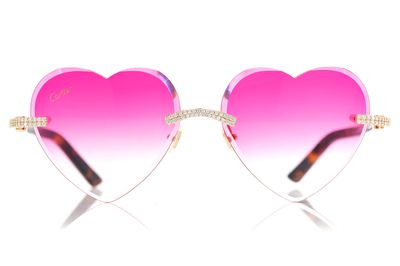 Cartier Glasses Iced Out Diamond Rimless - Pink Heart Lens - 1.60ctw - Yellow Gold