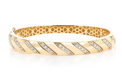 Striped Diamond Bangle 1.00ctw 14k Solid Gold