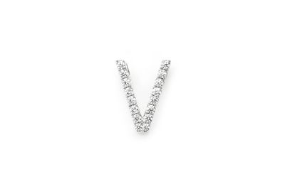 V Diamond Pendant Single Letter Initial 18k White Gold