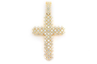 Extra Large 5 Row Jagged Cross Pendant 14k   