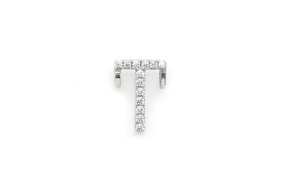 T Diamond Pendant Single Letter Initial 18k White Gold