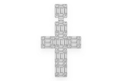  Baguette Cross Diamond Pendant 14k Solid Gold 1.80ctw