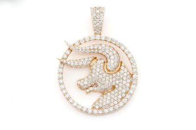 3.38ctw Diamond Bull Circle Pendant - 14k Gold