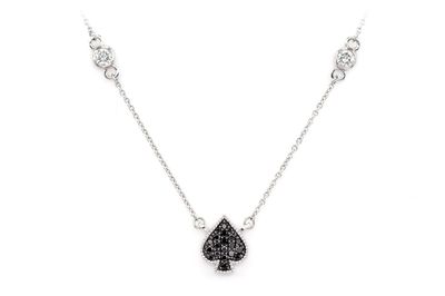 Spade Playing Card Symbol Pendant Attached Necklace 14k Solid Gold 0.33ctw