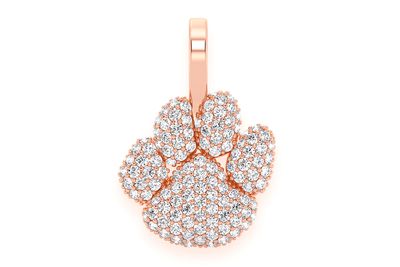 Dog Paw Print Diamond Pendant 14k Solid Gold 0.45ctw