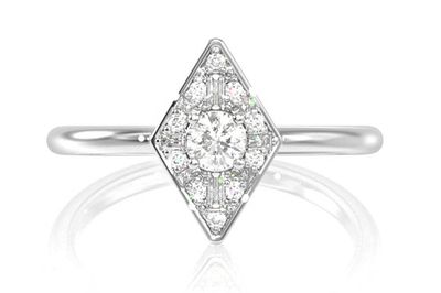 Rhombus Halo Baguette Diamond Ring 14k Solid Gold 0.25ctw