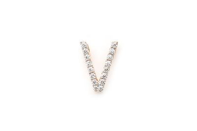 V Diamond Pendant Single Letter Initial 18k Yellow Gold