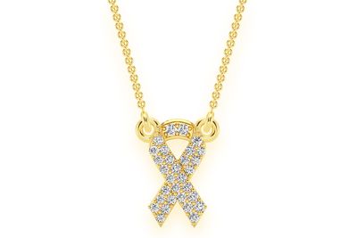 Awareness Ribbon Diamond Necklace Connected 14k Solid Gold 0.15ctw