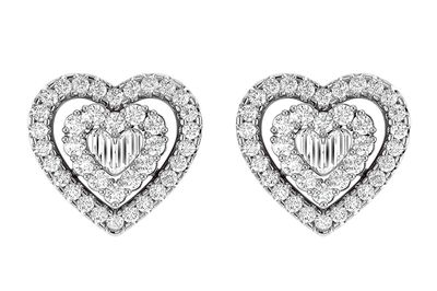 Heart Baguette Diamond Stud Earrings 14k Solid Gold 0.80ctw