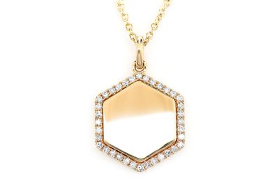 Diamond Halo Hexagon Pendant Necklace 14k Solid Gold 0.15ctw 