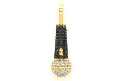 Microphone Black & White Diamond Pendant 14k Solid Gold 0.35ctw