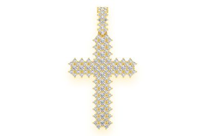 Jagged Cross Diamond Pendant 14k Solid Gold 1.75ctw