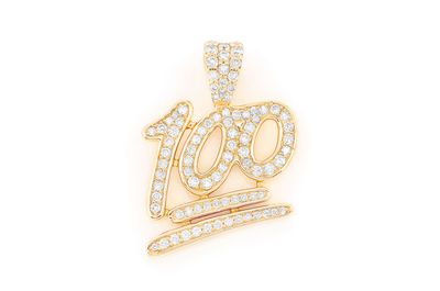 Bordered "100" Emoji Small Pendant 14k   0.81ctw