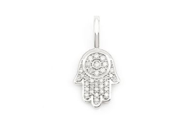 Diamond Circle Hamsa  Pendant 14k   0.22ctw