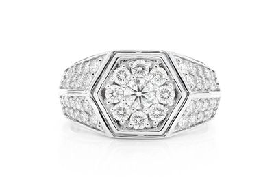 Hexagon Cluster Signet Diamond Ring 14k Solid Gold 1.75ctw