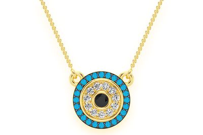 Round Evil Eye Diamond Necklace Connected 14k Solid Gold 0.25ctw