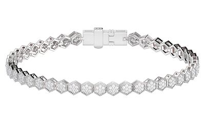 Milgrain Hexagon Link Diamond Tennis Bracelet 14k Solid Gold 1.25ctw