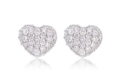 Bubbly Diamond Heart Stud Earrings 14k Solid Gold 0.50ctw