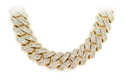 19MM Raised Baguette Diamond Cuban Link Necklace 14k Solid Gold 55.10ctw 