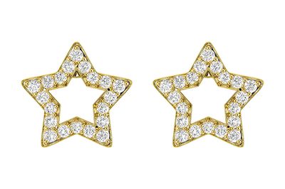 Open Star Diamond Stud Earrings 14k Solid Gold 0.20ctw