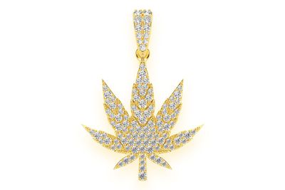 Cannabis Leaf Diamond Pendant 14k Solid Gold .85ctw