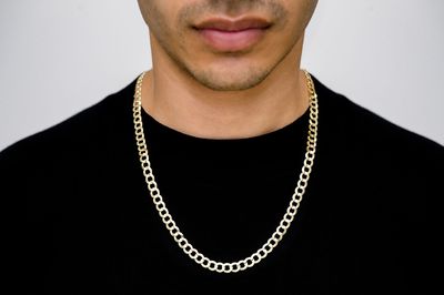 7MM Flat Curb Link 14k Solid Gold Chain