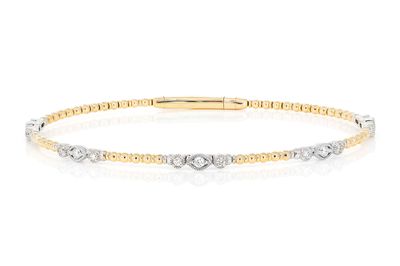 Beaded And Diamond Vintage Milgrain Flex Bangle Bracelet 0.30ctw 14k Solid Gold