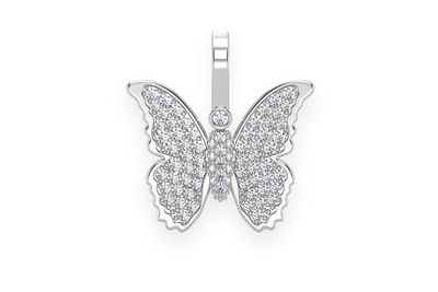 Butterfly Diamond Pendant 14k Solid Gold 0.40ctw