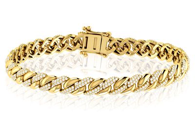 Miami Cuban Half Link Diamond Bracelet 14k Solid Gold 0.85ctw