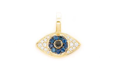 Evil Eye Bubbly Bezel Pendant 14k   