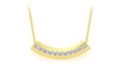 Noodle Diamond Pendant 14k Solid Gold Chain Attached 0.20ctw