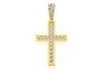 Angled Cross Diamond Pendant 14k Solid Gold 1.15ctw