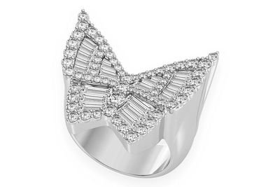 Butterfly Baguette Signet Diamond Ring 14k Solid Gold 1.85ctw