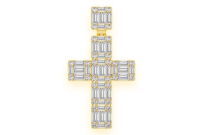  Baguette Cross Diamond Pendant 14k Solid Gold 1.80ctw