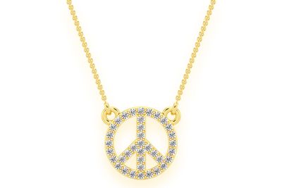 Peace Sign Diamond Necklace Connected 14k Solid Gold 0.15ctw