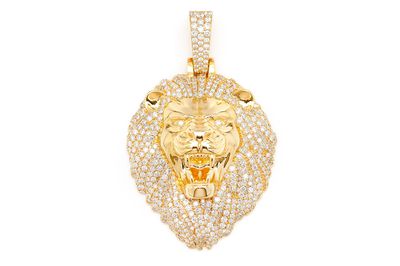 3.25ctw Diamond Roaring Lions Head Pendant - 14k Yellow Gold