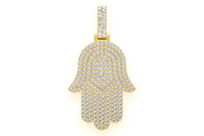 Hamsa Diamond Pendant 14k Solid Gold 2.00ctw