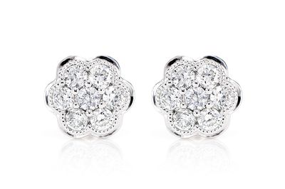 Milgrain Flower Cluster Diamond Stud Earrings 14k Solid Gold 0.25ctw