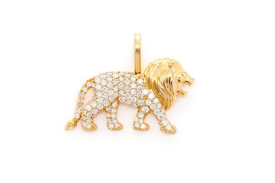 0.53ctw Diamond Walking Lion Pendant - 14k White Gold