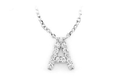 Any Letter Diamond Pendant Attached Necklace 14k Solid Gold 0.10ctw