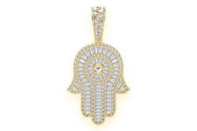 Hamsa Diamond Pendant 14k Solid Gold 2.10ctw