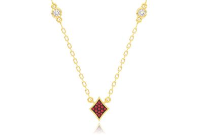 Diamond Playing Card Symbol Pendant Attached Necklace 14k Solid Gold 0.33ctw