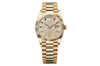 2024 Rolex - Day-Date 36 President - 128238 - Yellow Gold Rainbow Sapphire Pave Dial (rb1667)