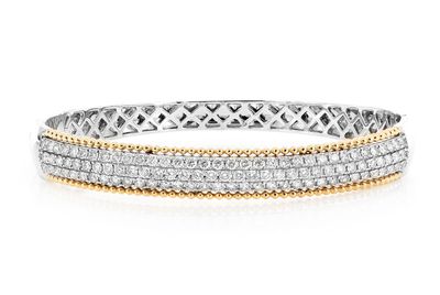 Beaded Border Diamond Flex Bangle 14k Solid Gold & Platinum 2.50ctw