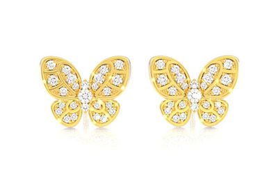 Intricate Butterfly Stud Diamond Earrings 14k Solid Gold 0.35ctw