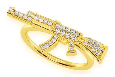 Ak47 Diamond Ring 14k Solid Gold 0.20ctw