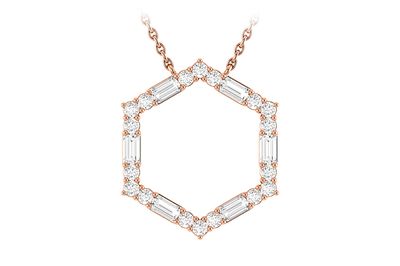 Hexagon Baguette Diamond Pendant Attached 14k Solid Gold 0.25ctw