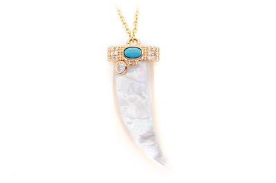 Mop Horn Diamond Turquoise Pendant Necklace 14k Solid Gold