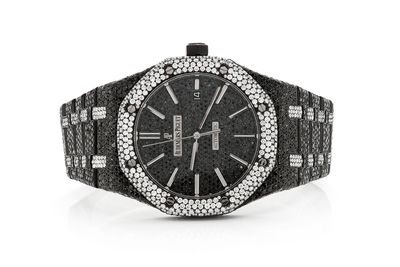 Audemars Piguet Royal Oak 41MM Steel - Fully Iced Out Black & White Diamonds